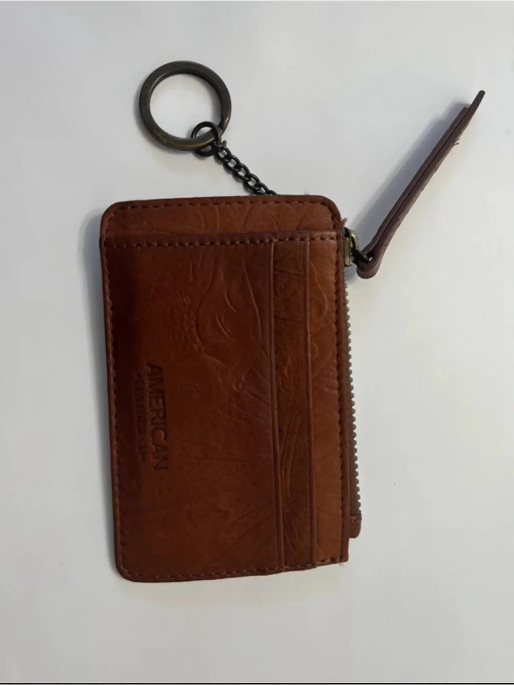 American Originals Brown Leather Card Wallet Keychain